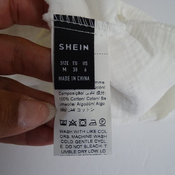 Shein One-Shoulder White Gauze Cotton Top Women Size M US Size 6 With Bow Detail - Picture 5 of 9